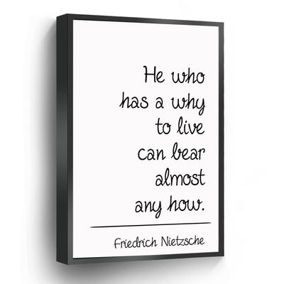 Friedrich Nietzsche Quote Canvas Print He Who Has A Why Wall Art Poster Motivational Motivation Sign Unique Literary Gift For Home Office School Wall Decor Artwork(Metal Framed 16" X 20")