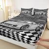 Silver Race Cars Kids Fitted Sheet Queen Size,Racing Flag Black White Checkered Bedding Set,Boys Girls Adults Room Decor,Extreme Sports Games Bed Cover, Bed Sheet,2 Pillowcases view 1