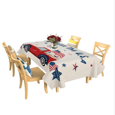 4th of July Tablecloth American Flag Table Cloth for Rectangle Tables 60x102 inch Red Truck Stars Stripes Patriotic Table Covers Waterproof Table Cloth for Holiday Party, Memorial, Independence Day