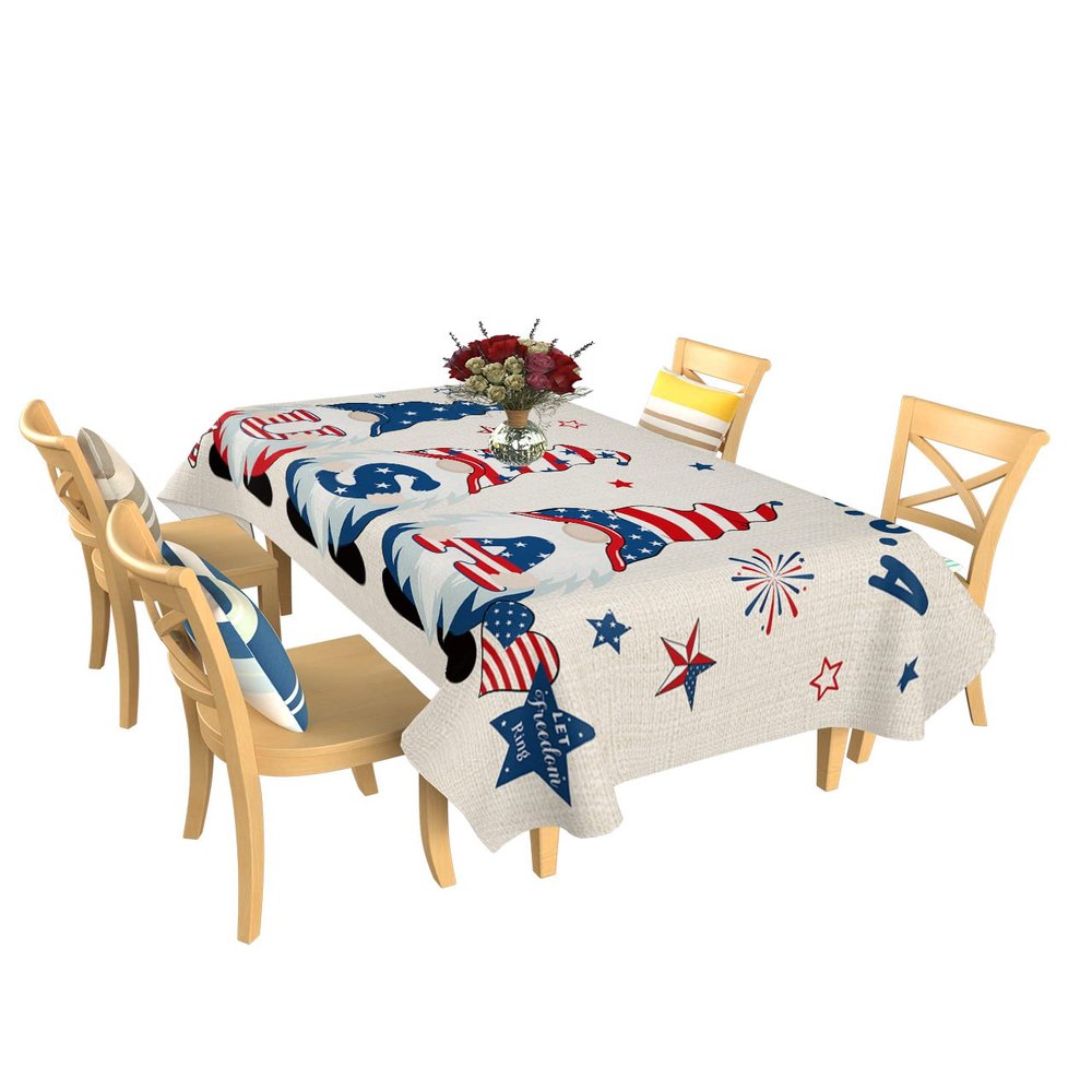 4th of July Tablecloth USA Flag Table Cloth for Rectangle Tables 60x102 inch Stripes Stars Gnome Patriotic Table Covers Waterproof Washable Table Cloth for Holiday Party, Memorial, Independence Day