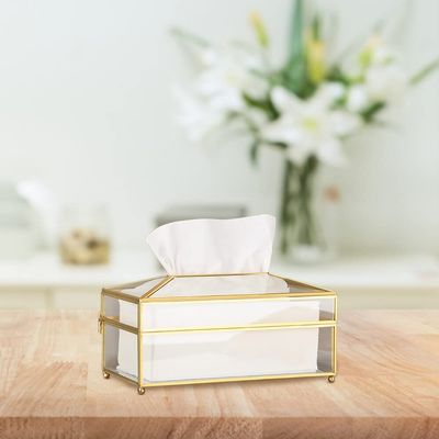 Tissue Holder, Rectangular Glass Tissue Box, Decorative Napkin Storage Box, Facial Tissue Holder for Dresser Bathroom Bedroom Home Office Bar Decor