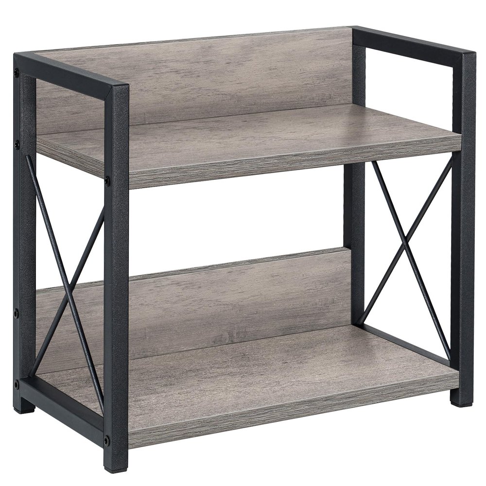 Giikin Countertop Shelf Organizer, 2 Tier Kitchen Spice Rack Organizer for Countertop, Wood Coffee Counter Shelf Organizer for Home (Grey, S)