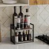 Giikin Countertop Shelf Organizer, 2 Tier Kitchen Spice Rack Organizer for Countertop, Wood Coffee Counter Shelf Organizer for Home (Grey, S) view 2