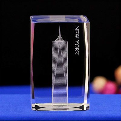 Figurine,crystal ornaments,Craft Gift,Crystal Glass Cubic Eagle Fish Town Paper 3D Laser Sculpture Statue Feng Shui Souvenir Craft Gift (Singapore) ( Color : Clear , Size : American Freedom Tower )