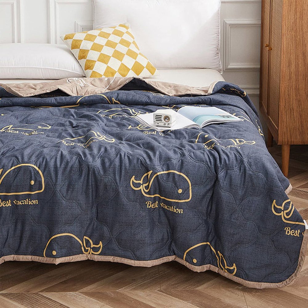 QQXX Summer Cool Thin Quilt,Breathable Lightweight Washable Cotton Cooling Blanket,Fashion Print Quilted Air Conditioner Quilt Bedspread for Single Double All Season Bedding(71x79inch, E), (1684072)