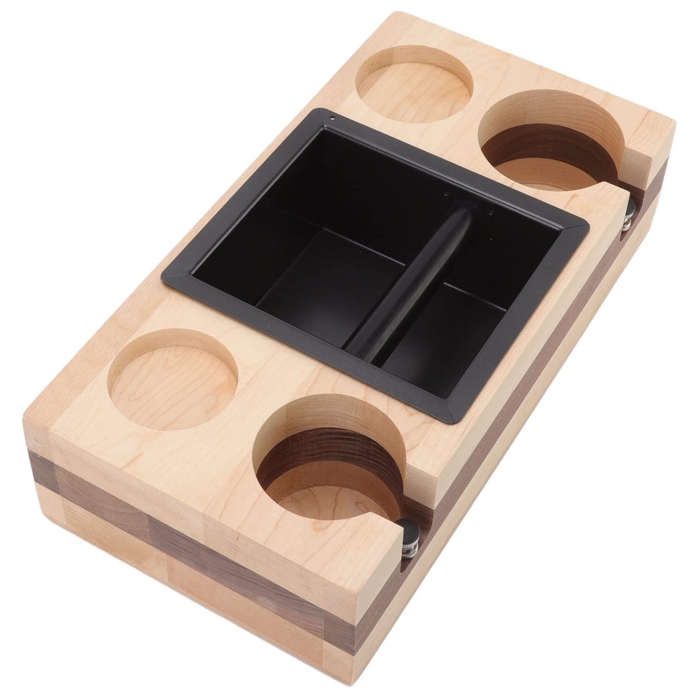 BestAlice Espresso Knock Box and Tamp Station, 5 In 1 Espresso Knock Box Espresso Tamper Coffee Distributor and Coffee Tamping Stand, Wood Splicing Coffee Filter Tamper Holder(Style B)