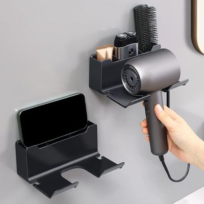 Hair Dryer Holder, Plastic Hair Tool Organizer Self Adhesive Bathroom Hair Dryer Rack Wall Mounted Hair Dryer Hanging Rack Organizer Home Decor, No Drilling