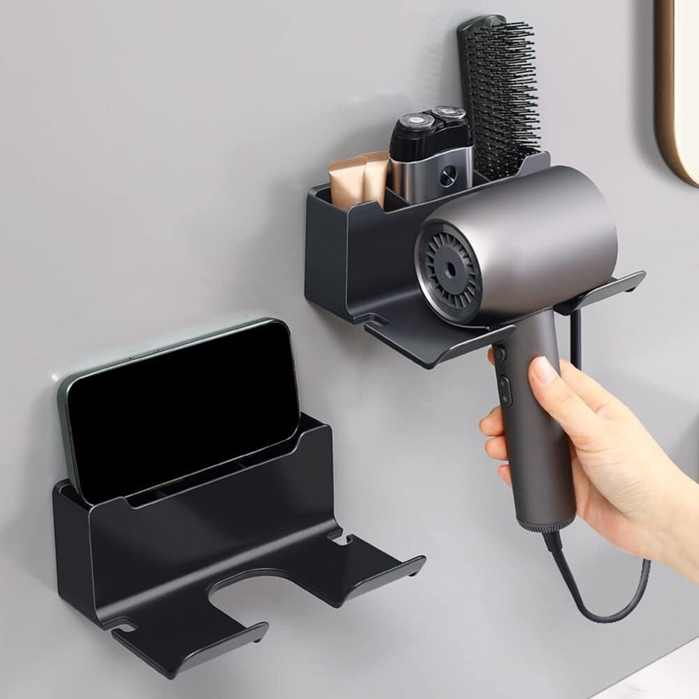 Hair Dryer Holder, Plastic Hair Tool Organizer Self Adhesive Bathroom Hair Dryer Rack Wall Mounted Hair Dryer Hanging Rack Organizer Home Decor, No Drilling