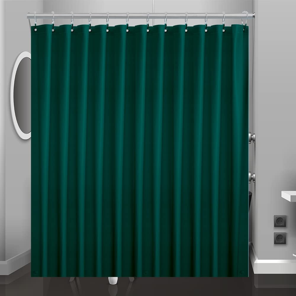 Eazzier Bath Dark Green Plastic Shower Curtain Or Liner, 72x72 Inch Lightweight Plastic Bathroom Shower Showroom Inner Curtain with Rustproof Metal Grommet Holes and Weighted Magnets