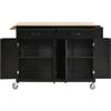54.3" Kitchen Island Cart, Rolling Mobile Kitchen Island with Wood Top and Locking Wheels, Modern Large Trolley Cart with 4 Door Cabinet and 2 Drawers, Spice Rack, Towel Rack for Dining Room, Black view 3