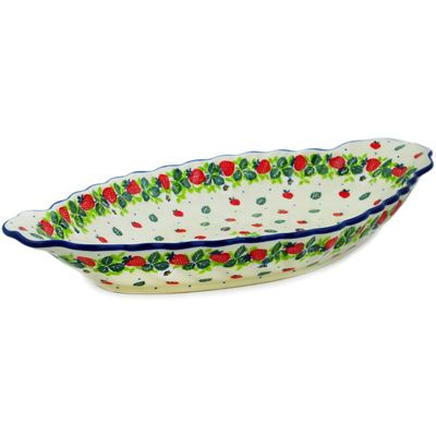 Polmedia Polish Pottery Platter with Handles 16-inch - Berry Burst Pattern Handmade in Boleslawiec Poland by Ceramika Artystyczna + Certificate of Authenticity