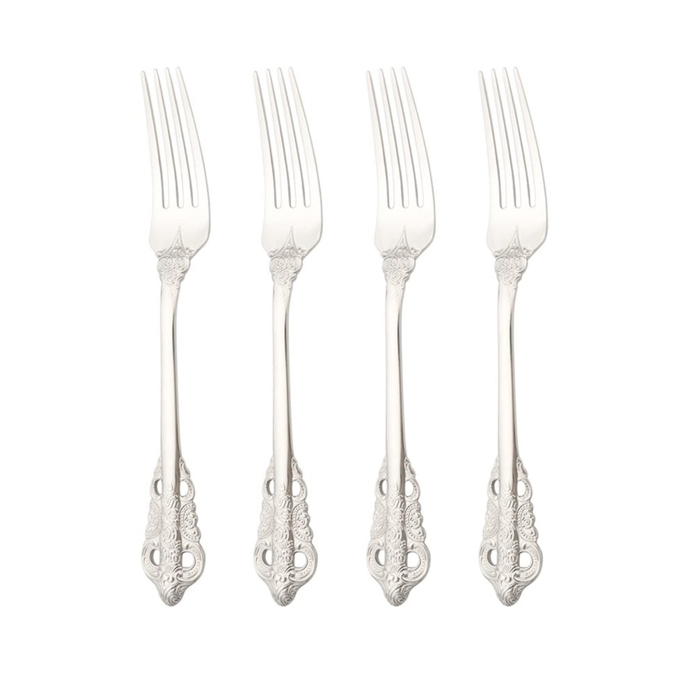 NEPIAN 4Pc Dinner Fork Dinnerware Western Colorful Flatware Set Stainless Steel Silverware Fork Cutlery Kitchen Set leisurely (Color : Silver)