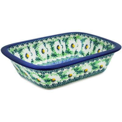 Polmedia Polish Pottery Rectangular Baker UNIKAT - Polish Daisies Pattern Handmade in Boleslawiec Poland by Ceramika Artystyczna + Certificate of Authenticity