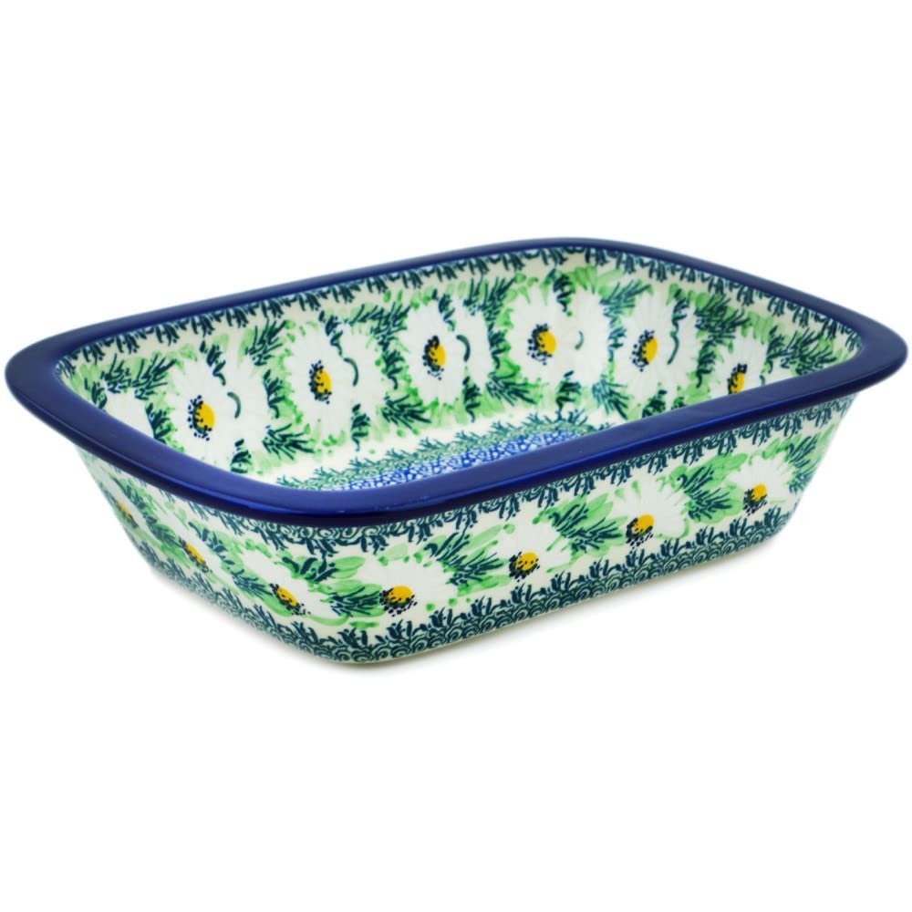 Polmedia Polish Pottery Rectangular Baker UNIKAT - Polish Daisies Pattern Handmade in Boleslawiec Poland by Ceramika Artystyczna + Certificate of Authenticity