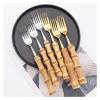 NEPIAN 6Pcs Gold Dinner Forks Dessert Fork Cutlery Set Imitation Bamboo Handle Dinnerware Stainless Steel Tableware Kitchen Silverware leisurely (Color : Silver) view 2