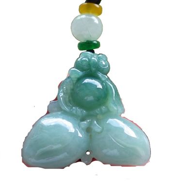 Certified Green Burma 100% Natural A Jade Jadeite Pendant Owl Peach Necklace 573347 GS