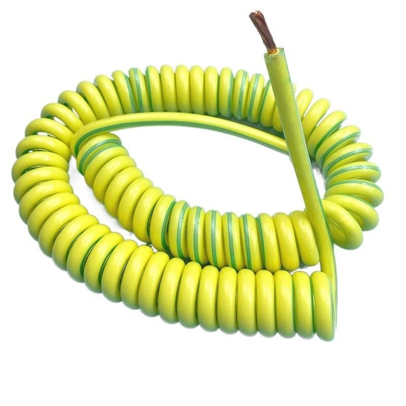 1Pc Yellow/green Spring Spiral Cable Yellow-Green Ground Wire Single Core 20/18/17/15/13/11/9/7AWG Shrinkable Cable Copper Wire Telescopic Wire ( Size : Stretch 4 Meters , Color : 7 AWG 10mm2 )