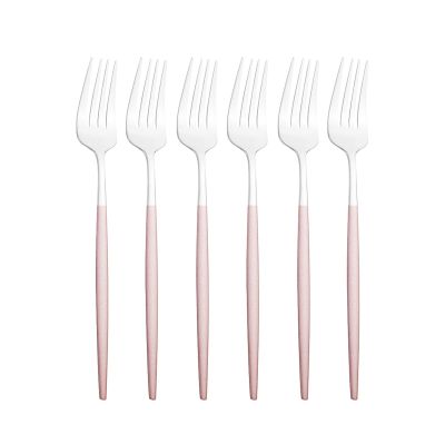 NEPIAN Black 6Pcs/Set Cutlery Set Dessert Forks Stainless Steel Set Cake Fork Salad Forks Tableware Set Kitchen Flatware Silverware Set leisurely (Color : Pink Silver)