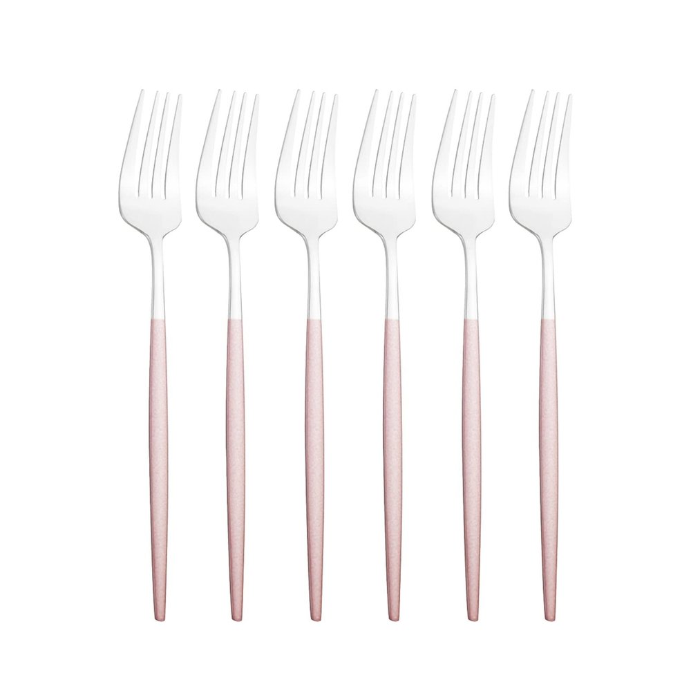 NEPIAN Black 6Pcs/Set Cutlery Set Dessert Forks Stainless Steel Set Cake Fork Salad Forks Tableware Set Kitchen Flatware Silverware Set leisurely (Color : Pink Silver)