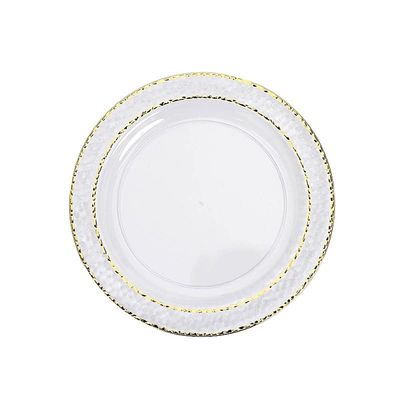 Balsa Circle 10 Clear 7.5-Inch Round Plastic Salad Plates Gold Hammered Trim Disposable Wedding Reception Party Events Tableware