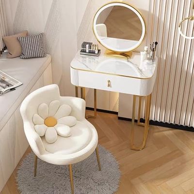 ARHAMS Makeup Vanity Table, Mini Dressing Table, Vanity Table with Lighted Mirror, for Small Bedroom (Color : White-b, Size : 50cm/19.7in)