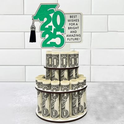 BLISI Class of 2025 Graduation Gifts Money Holder, Double-Layer With 25 Holes, Cash Cake for Congrats Graduation Party Supplies Grad Present (Green)