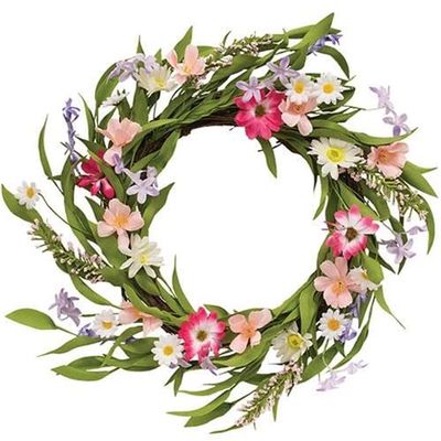 First of a kind Spring Festival Flower & Herb Wreath (18") - Artificial Outdoor Summer Wreath for Front Door - Large Flower Door Wreaths Decor for Front Door (Pink, Purple, White)