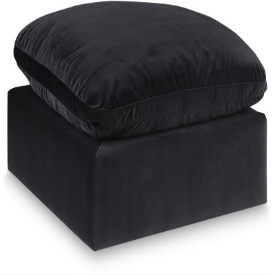 Meridian Furniture 189Black-Ott Comfy Collection Modern | Contemporary Velvet Upholstered Ottoman with Soft Black Velvet, Down Feather Cushions, 39" W x 40" D x 20" H, Black