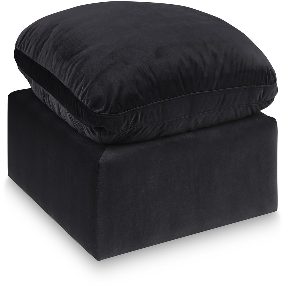 Meridian Furniture 189Black-Ott Comfy Collection Modern | Contemporary Velvet Upholstered Ottoman with Soft Black Velvet, Down Feather Cushions, 39" W x 40" D x 20" H, Black