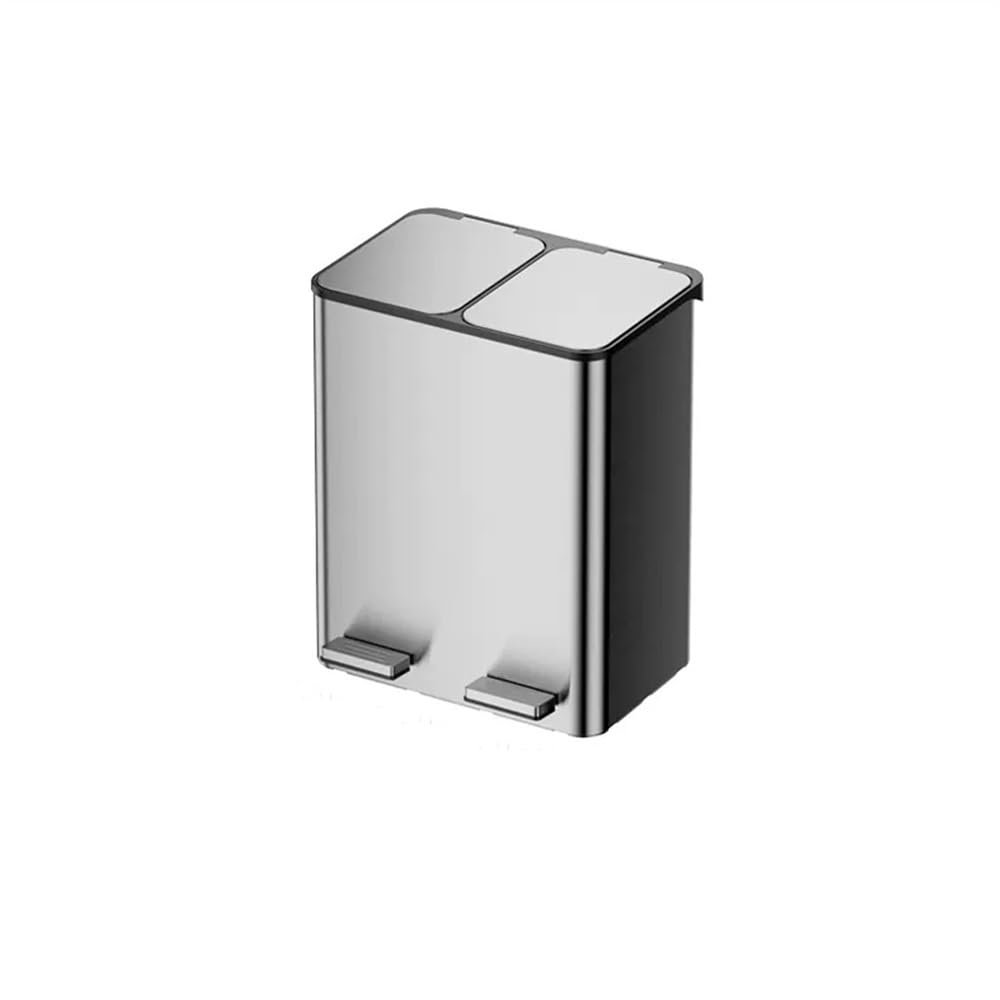 Garbage Recycling Bin 18L/24LHousehold Stainless Steel Trash Can Large Classified Trash Can Kitchen Living Room Office Double Trash Wastepaper Basket Kitchen Trash Can (Color : Silver, Size : 24l)