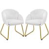 Yaheetech Velvet Dining Chair, Flower Shaped Armchair with Golden Legs, Upholstered Side Chair for Kitchen Dining Room Living Room, Set of 2, White view 1