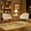 Yaheetech Velvet Dining Chair, Flower Shaped Armchair with Golden Legs, Upholstered Side Chair for Kitchen Dining Room Living Room, Set of 2, White view 4