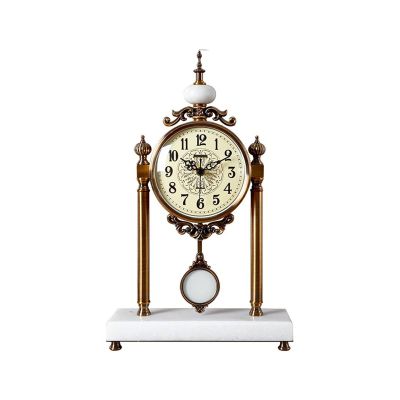 Desk Clock Desk Clock Desktop Living Room Clock Decoration Creative Retro Large Mute Desktop Clock Marble Multi-Style Table Clock Suitable Home Bedroom Decor (Color : F)