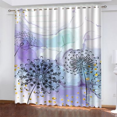 Abstract Dandelion Blackout Curtains, 3D Ink Letters Print Window Curtains, Thermal Insulated Room Darkening Grommet Drapes 2 Panel Set for Living Room Bedroom Kitchen Decor 42" W x 45" L