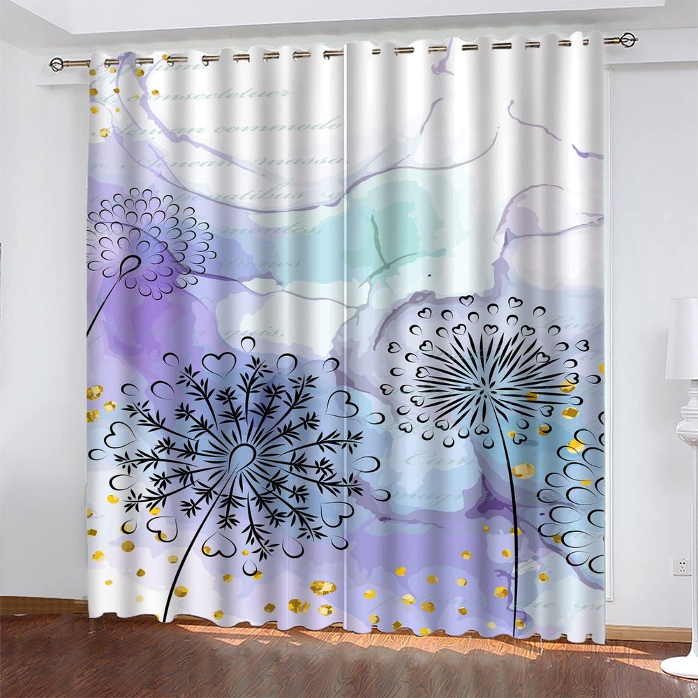 Abstract Dandelion Blackout Curtains, 3D Ink Letters Print Window Curtains, Thermal Insulated Room Darkening Grommet Drapes 2 Panel Set for Living Room Bedroom Kitchen Decor 42" W x 45" L