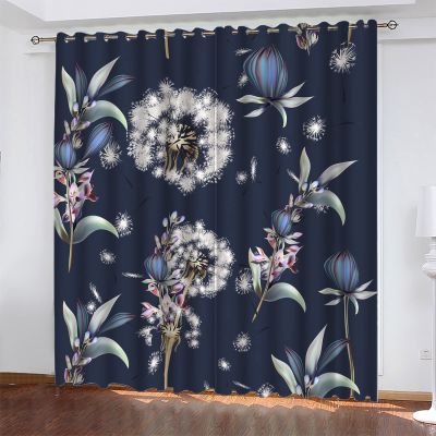 Dandelion Flowers Blackout Curtains, 3D Retro Print Window Curtains, Thermal Insulated Room Darkening Grommet Drapes 2 Panel Set for Living Room Bedroom Kitchen Decor 42" W x 63" L