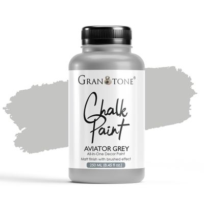 GRANOTONE Chalk Paint Matt Finish Water Based Acrylic Paint 8.5 fl oz 250 ml Aviator Gray Colour for Furniture Wood Walls Metal Glass Paper Fabric Canvas Maximum Coverage