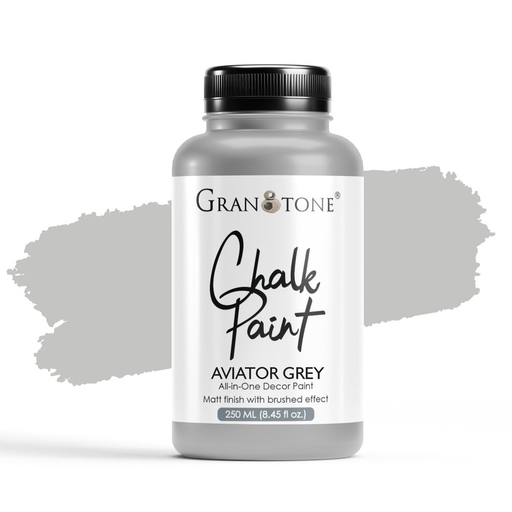 GRANOTONE Chalk Paint Matt Finish Water Based Acrylic Paint 8.5 fl oz 250 ml Aviator Gray Colour for Furniture Wood Walls Metal Glass Paper Fabric Canvas Maximum Coverage