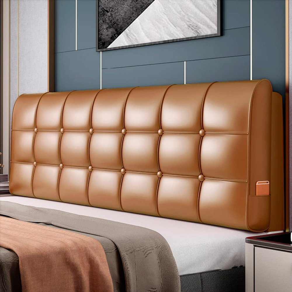 ZZYK Leather Headboard Pillow,Solid Color Rectangle Headboard Reading Pillow,Headboard Upholstered Bed Backrest Large Bolster Wedge Pillowboard Headboard,Brown,No Headboard 35.4"