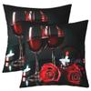 3D Rose Wine Glass Pillow Covers 20x20 Set of 2, Girls Romantic Eiffel Tower Throw Pillow Covers for Home Couch, Women Floral Fruit Cushion Covers, Red Black Flower Decorative Pillow Covers, Gray view 1