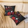 3D Rose Wine Glass Pillow Covers 20x20 Set of 2, Girls Romantic Eiffel Tower Throw Pillow Covers for Home Couch, Women Floral Fruit Cushion Covers, Red Black Flower Decorative Pillow Covers, Gray view 2