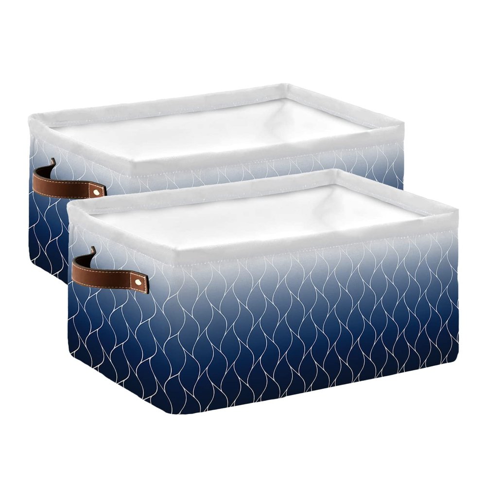 Navy Leaves Large Storage Baskets Bins Gradient Moroccan Modern Abstract Geometric Collapsible Storage Box Laundry Organizer for Closet Shelf Nursery Kids Bedroom 2 Pack 15x11x9.5