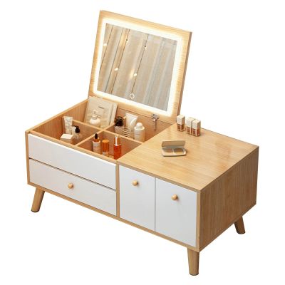 Aigoss Vanity Desk with Mirror & Drawers, 3-Color Adjustable Touch Light, Small Vanity Table for Bedroom Studio, Easy to Install (Color : B, Size : 80x40x38cm/31.5x15.7x15in)