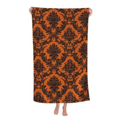 LMNSWDA Orange Black Damask Ornate Vintage Halloween Beach Towels Oversized Soft High Absorbent Quick Dry Bath Towels Pool Towels Travel Beach Towels for Kids Adults