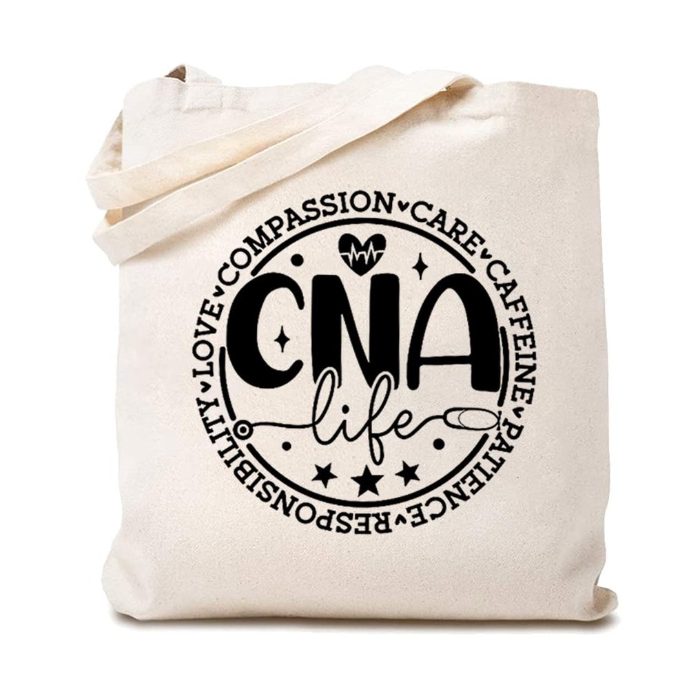 Certified Nursing Assistant Canvas Tote Bags for Women CNA Life Work Bag Reusable Grocery Bag Gift for CNA Nurse White