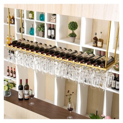 ALDEPO Wine Rack Gold Wall Mounted Iron Adjustable Height, Ceiling Mounted Hanging Wine Bottle Holder, Shelf Champagne Glass Rack, Bar Decor (Color : #4, Size : 60x30cm)