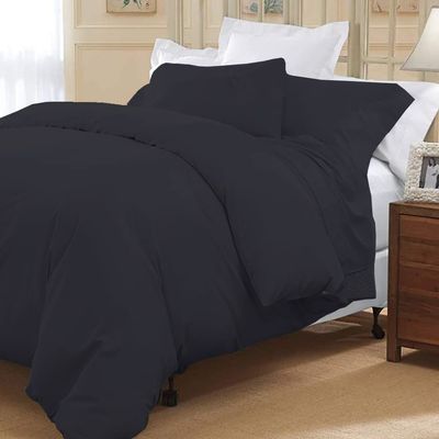 3 Piece Duvet Cover Set 100% Egyptian Cotton 800 Thread Count Super King (116"x98") Size Duvet Cover, Soft Breathable Luxury Bedding Set with Zipper Clouser & Corner Ties - Black Solid