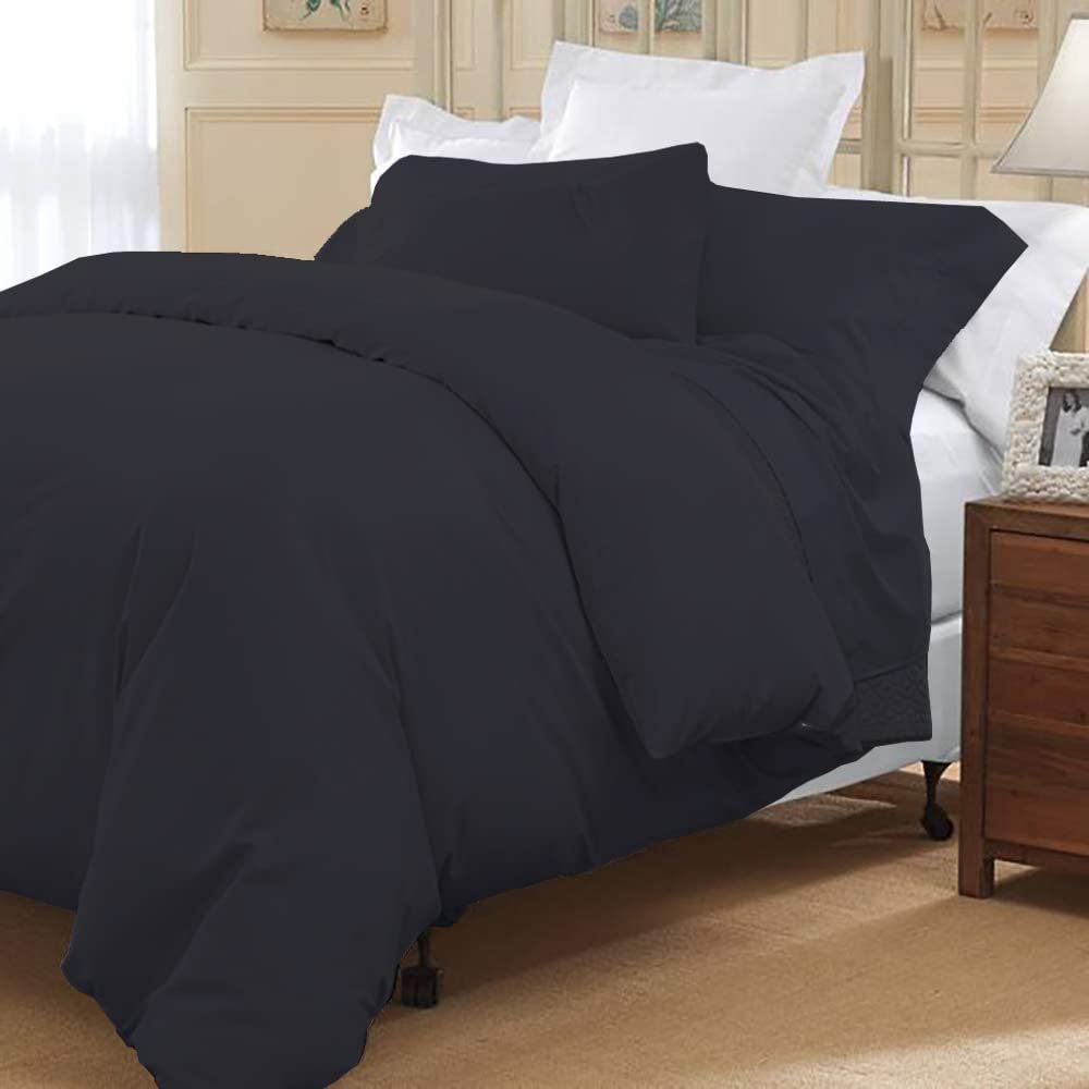 3 Piece Duvet Cover Set 100% Egyptian Cotton 800 Thread Count Super King (116"x98") Size Duvet Cover, Soft Breathable Luxury Bedding Set with Zipper Clouser & Corner Ties - Black Solid