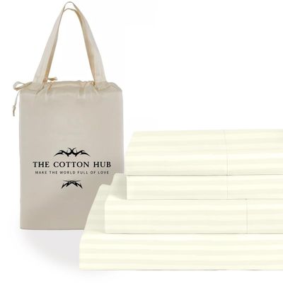 King Size 6-Piece Sheet Set 1000 Thread Count Luxury Certified 100% Pima Cotton Bed Sheets fits up to 10-12 inch Deep Pocket (Stripe, Ivory)
