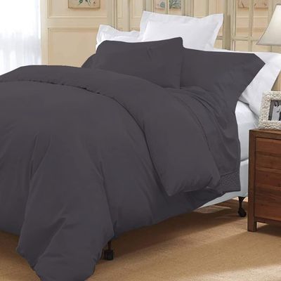 1 Piece Duvet Cover 100% Egyptian Cotton 800 Thread Count Oversized Queen (98"x98") Size Duvet Cover, Soft Breathable Luxury Bedding Set with Zipper Clouser & Corner Ties - Dark Grey Solid